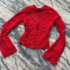 SHEIN Vibrant Red Lace Blouse